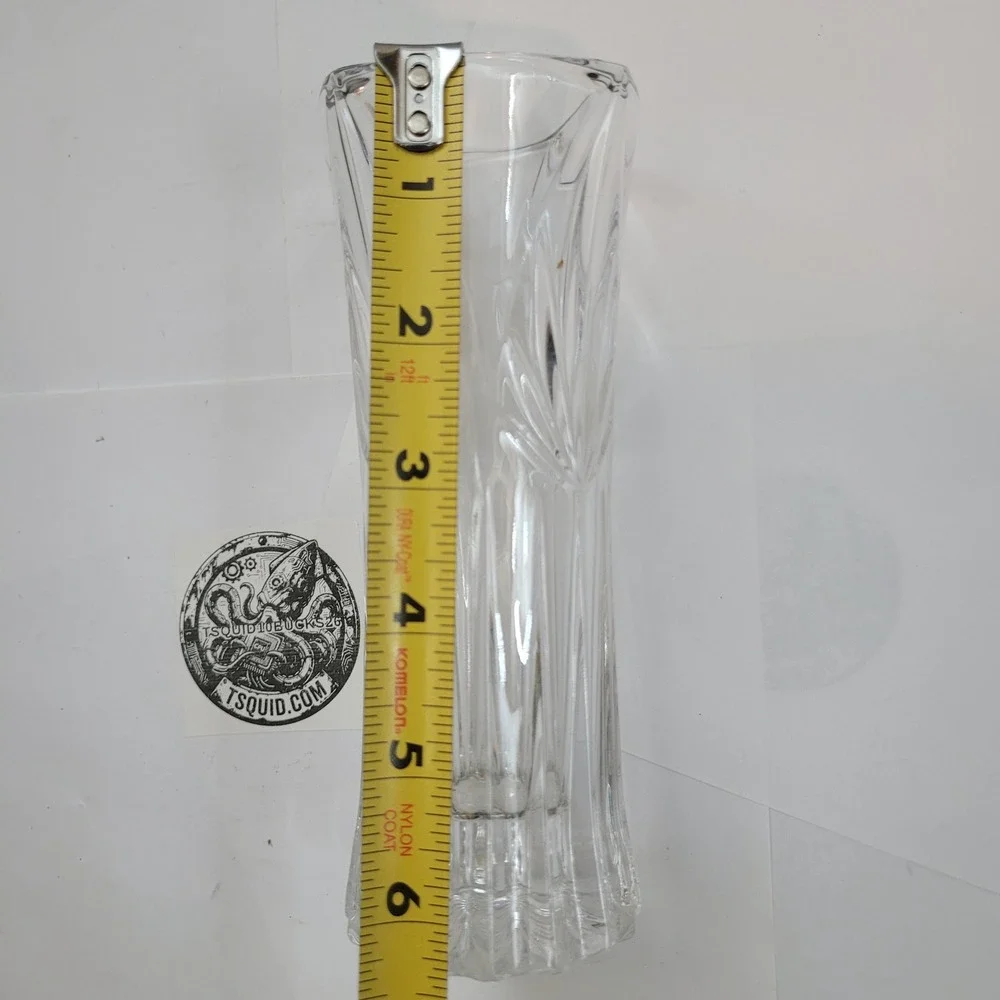 Vintage Crystal Bud Vase Starburst Fan Cut Glass 6.25 Inch Square Rim Scalloped